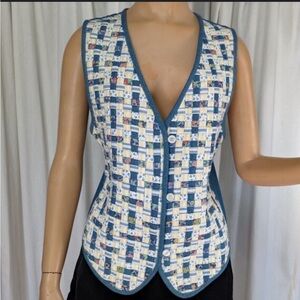 Vintage Quilted Vest from the 1990s by Susan Bristol Casuals, Floral, Denim 2W
